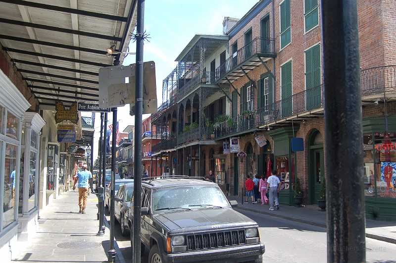 New Orleans 04-08-06 017.JPG - Bourbon Street in the French Quarter.  Wrought iron balconies add to the French Quarter's unique feel.